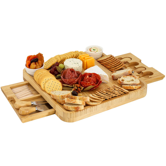 MegaChef Bamboo Charcuterie Cheese Board Set with Ramekins and Slide Out Cutlery Drawer LuxuryLifeWay Online Store