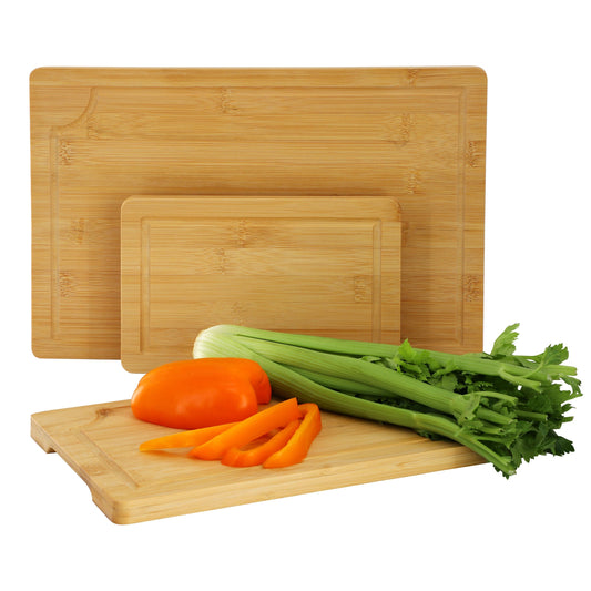 MegaChef 3 Piece 9 Inch, 12 Inch, and 15 Inch Bamboo Wood Cutting Board Set with Juice Grooves LuxuryLifeWay Online Store