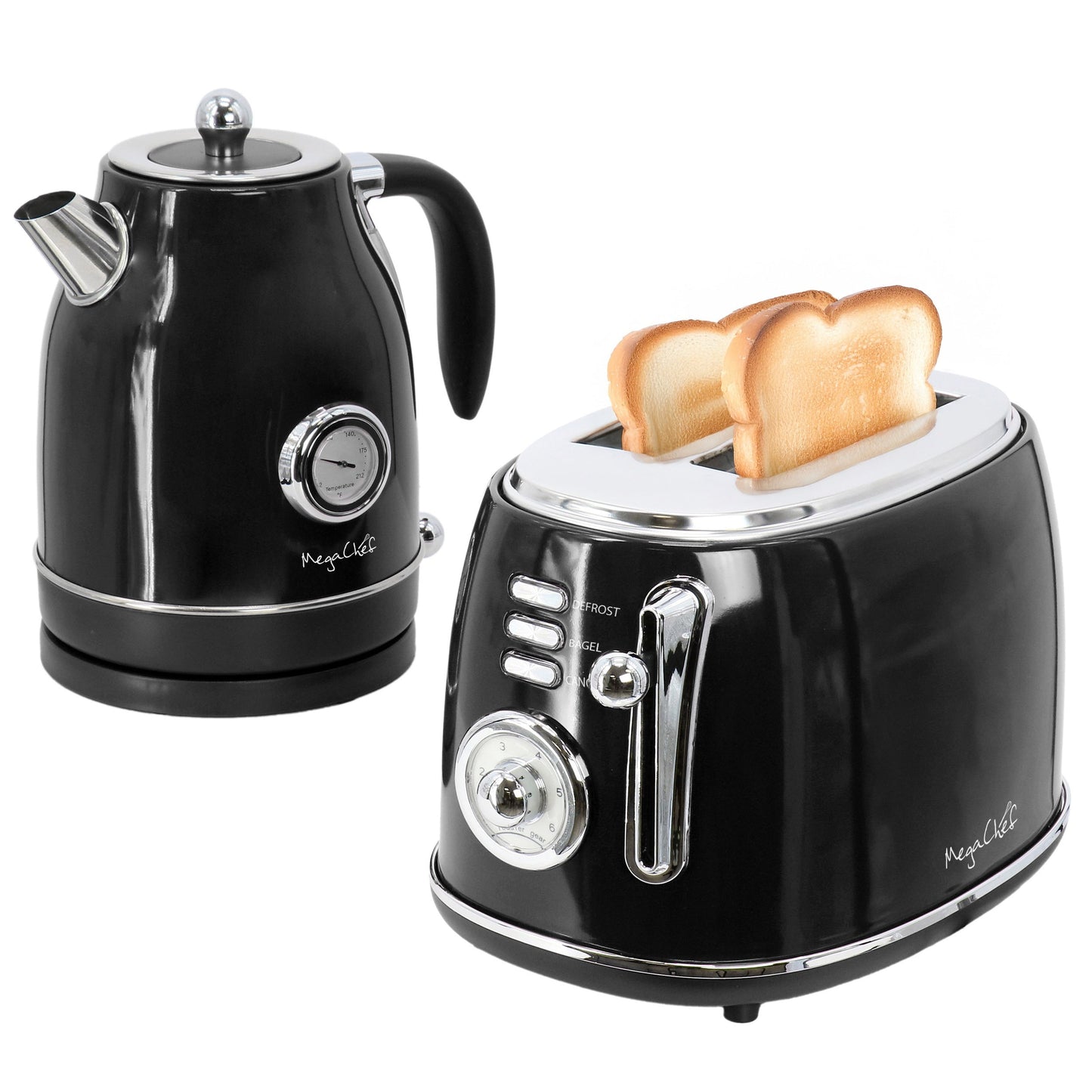 MegaChef 1.8 Quart Electric Tea Kettle and 2 Slice Toaster Combo in Black LuxuryLifeWay Online Store
