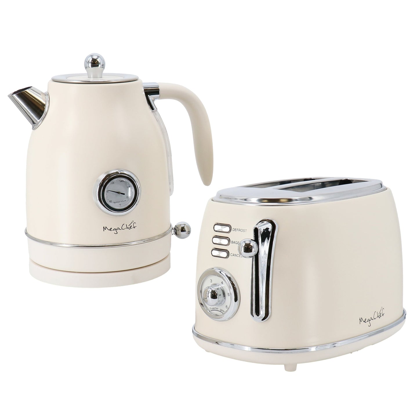 MegaChef 1.8 Quart Electric Tea Kettle and 2 Slice Toaster Combo in Matte Cream LuxuryLifeWay Online Store