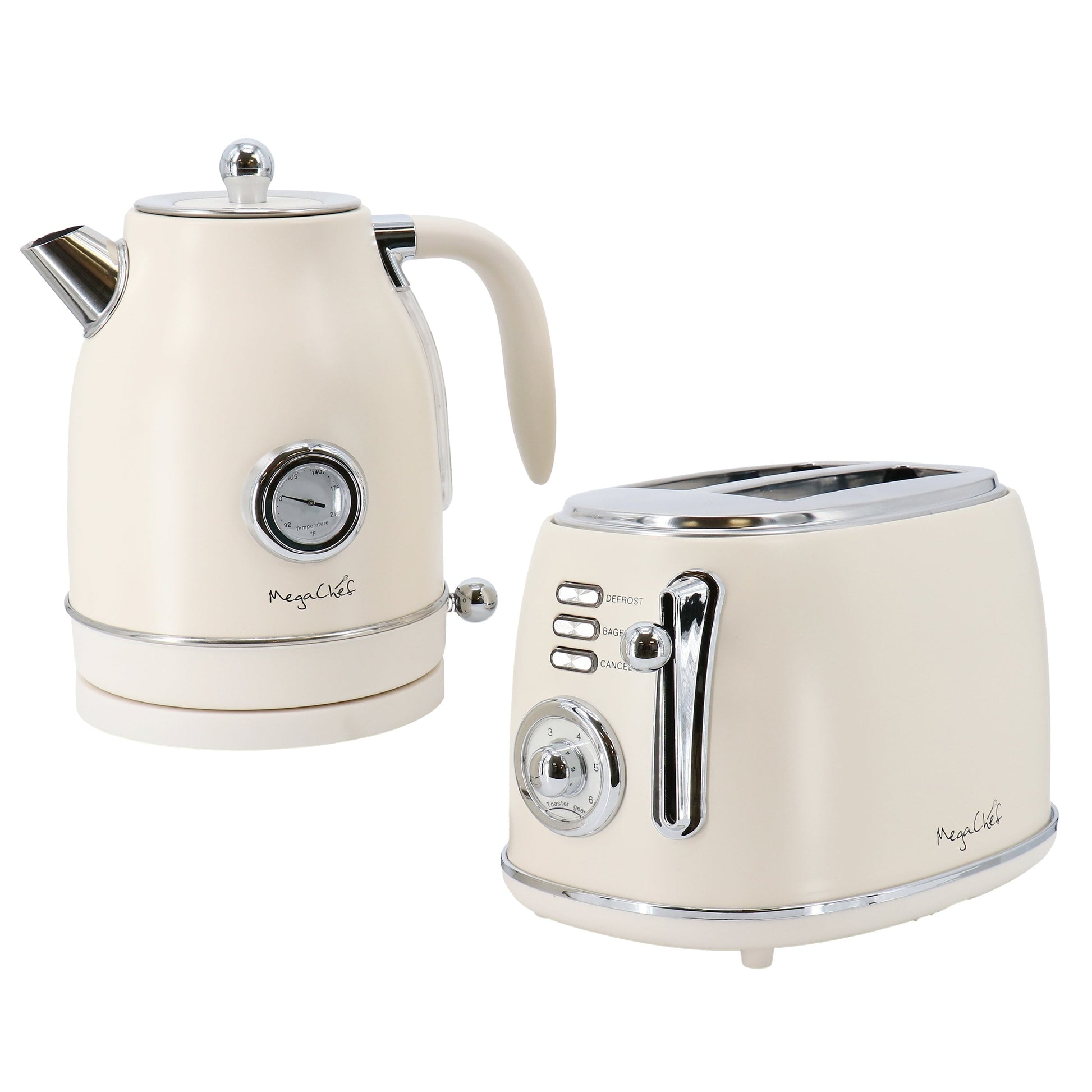 MegaChef 1.8 Quart Electric Tea Kettle and 2 Slice Toaster Combo in Matte Cream LuxuryLifeWay Online Store