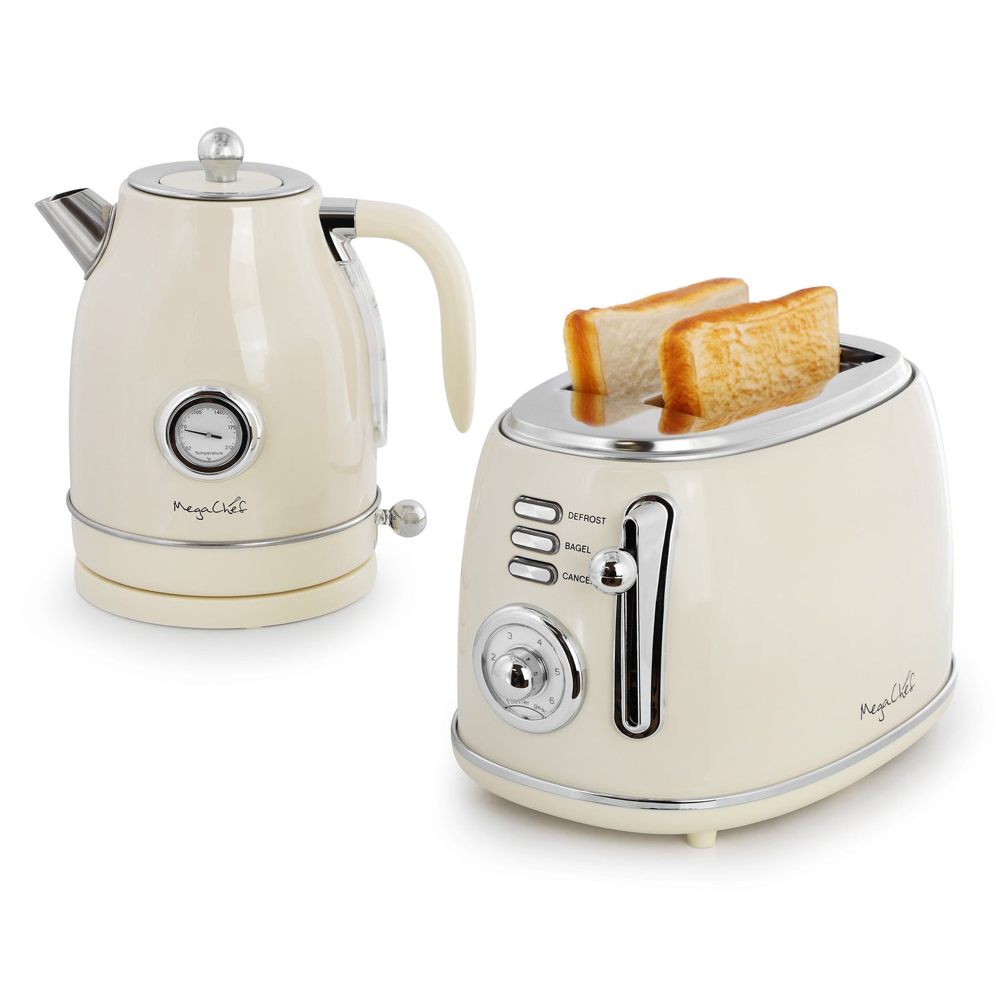 MegaChef 1.8 Quart Electric Tea Kettle and 2 Slice Toaster Combo in Gloss Cream LuxuryLifeWay Online Store