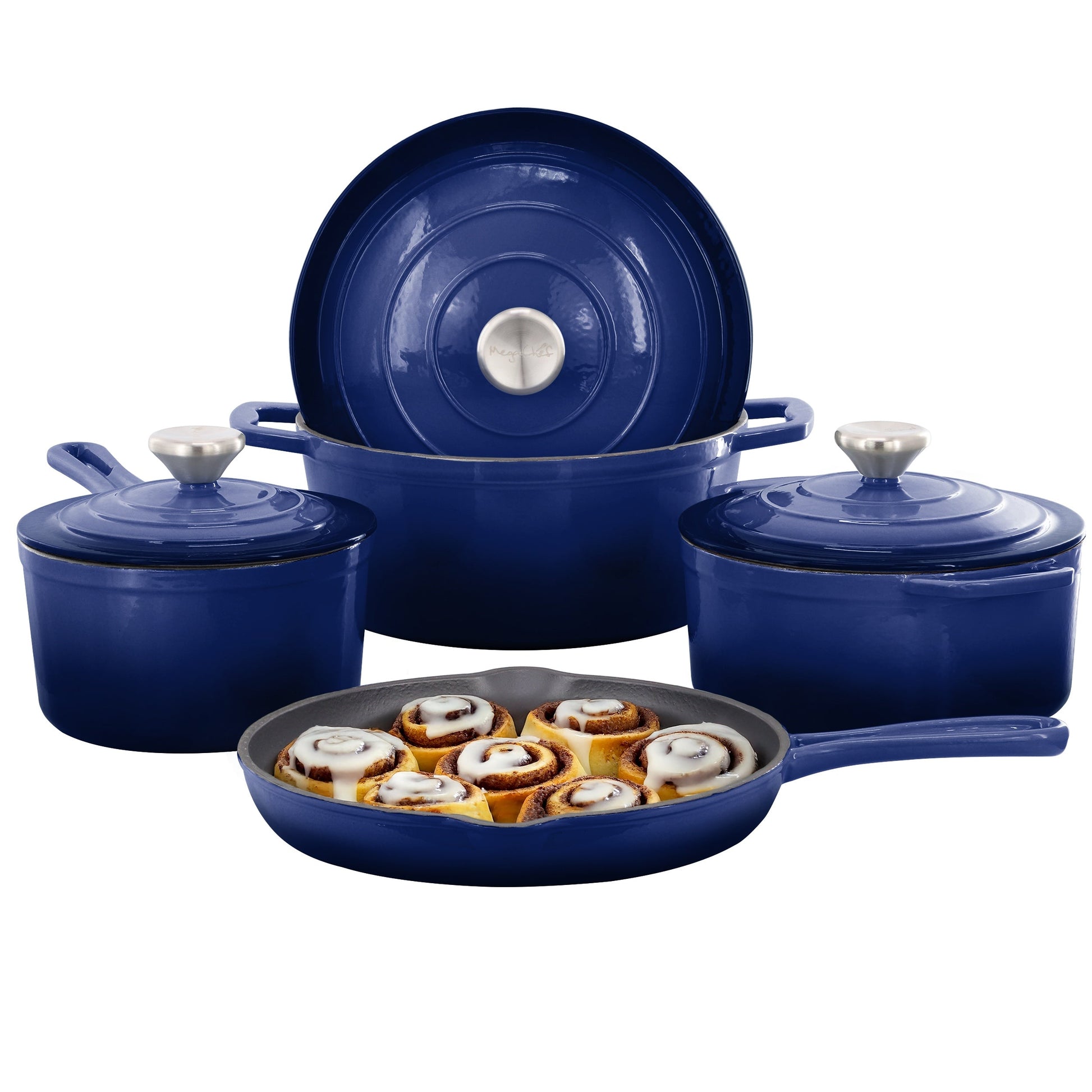 MegaChef 7 Piece Enameled Cast Iron Cookware Set in Blue LuxuryLifeWay Online Store