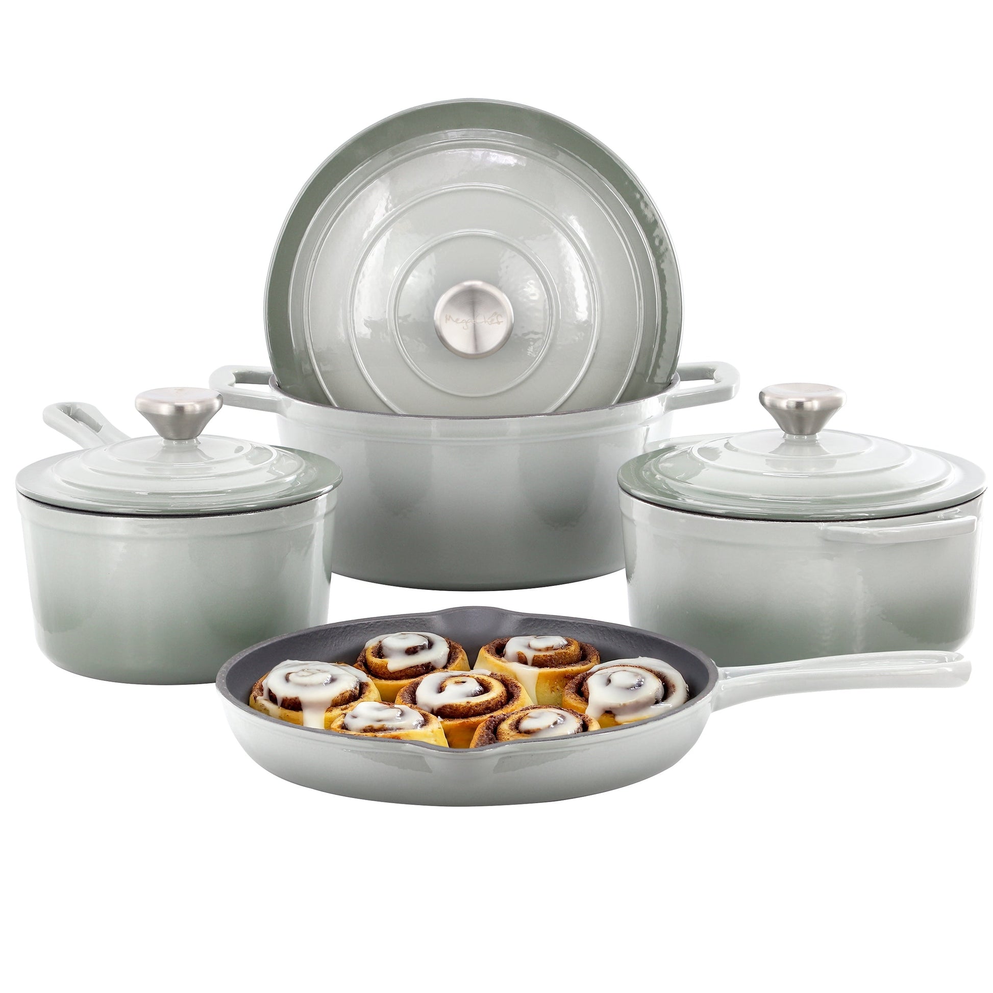MegaChef 7 Piece Enameled Cast Iron Cookware Set in Gray LuxuryLifeWay Online Store