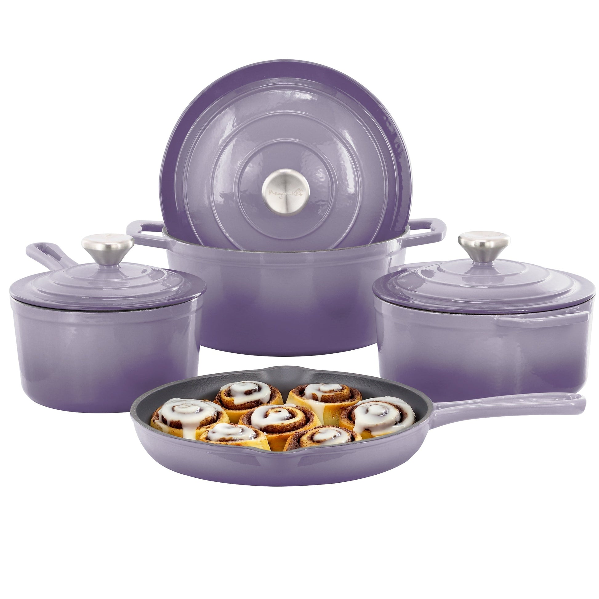 MegaChef 7 Piece Enameled Cast Iron Cookware Set in Purple LuxuryLifeWay Online Store