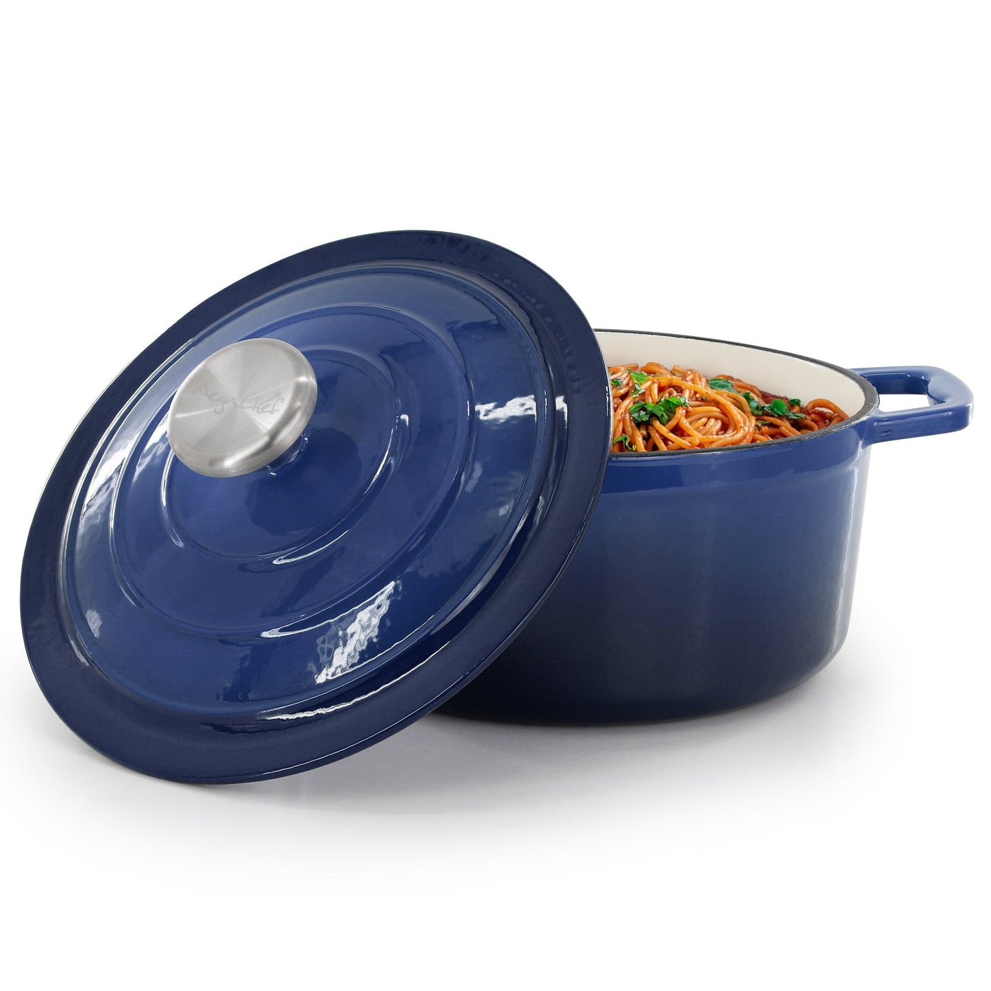 MegaChef 2.7 Quart Round Enameled Cast Iron Casserole in Gradient Dark Blue LuxuryLifeWay Online Store