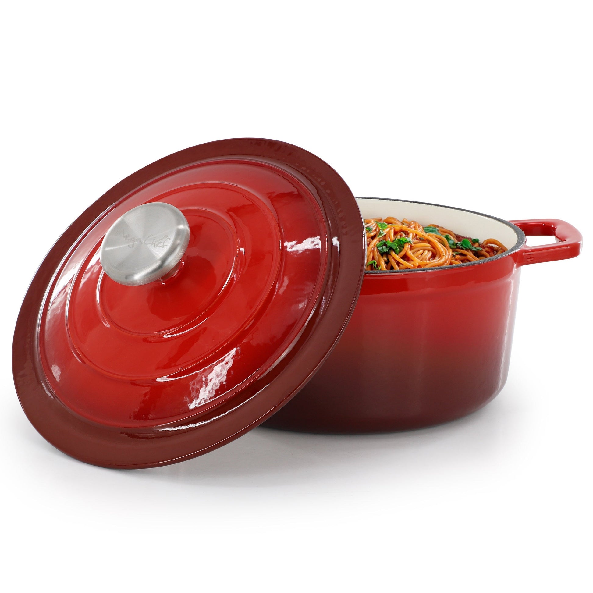 MegaChef 2.7 Quart Round Enameled Cast Iron Casserole in Gradient Red LuxuryLifeWay Online Store