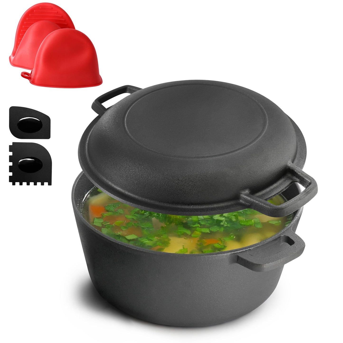 MegaChef 5 Quart Pre-Seasoned 2-in-1 Cast Iron Dutch Oven and Skillet LuxuryLifeWay Online Store