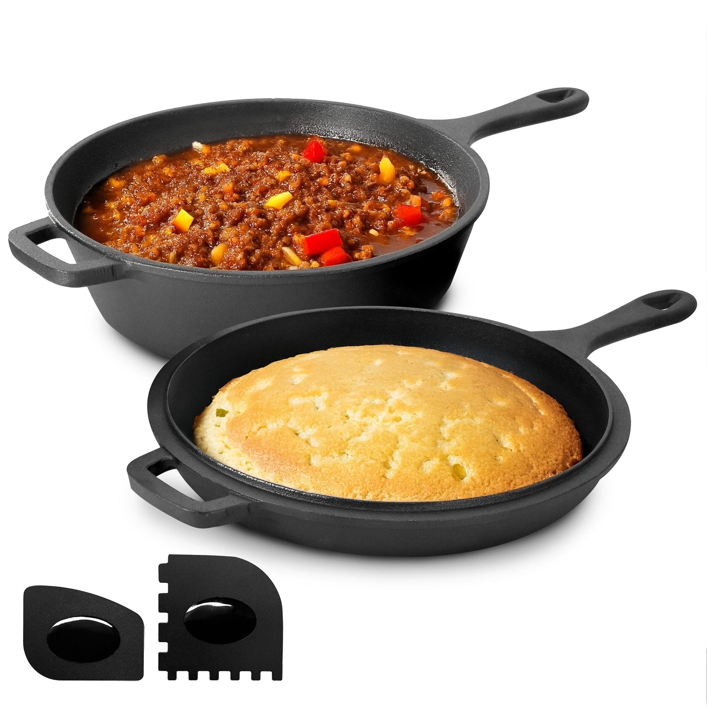 MegaChef 10.5 Inch 2-in-1 Pre-Seasoned Cast Iron Skillet and Fry Pan Set LuxuryLifeWay Online Store