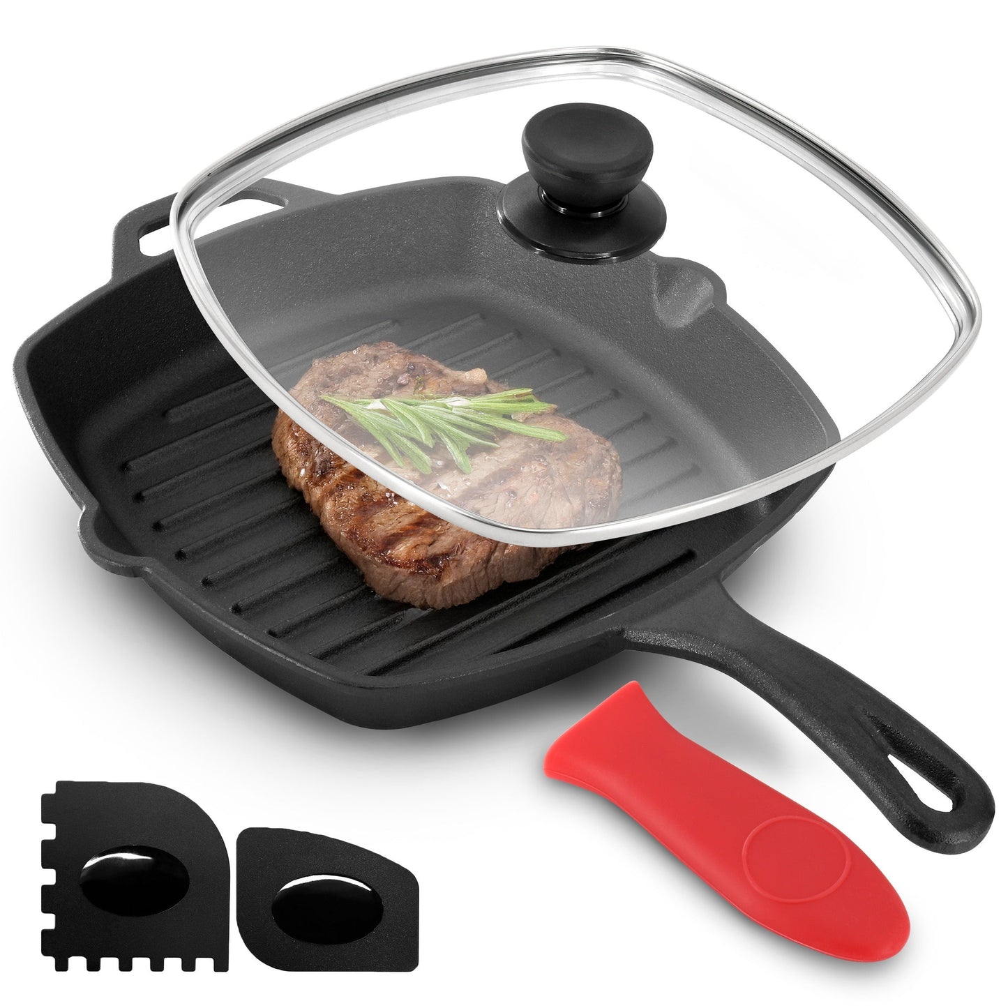 MegaChef 10.4 Inch Pre-Seasoned Cast Iron Griddle with Tempered Glass Lid LuxuryLifeWay Online Store