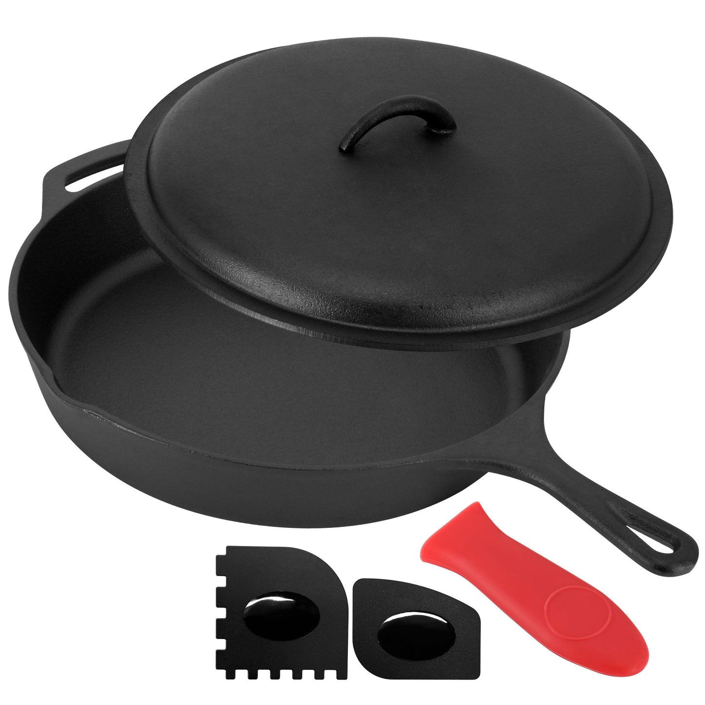 MegaChef 12 Inch Pre-Seasoned Cast Iron Skillet with Cast Iron Lid LuxuryLifeWay Online Store