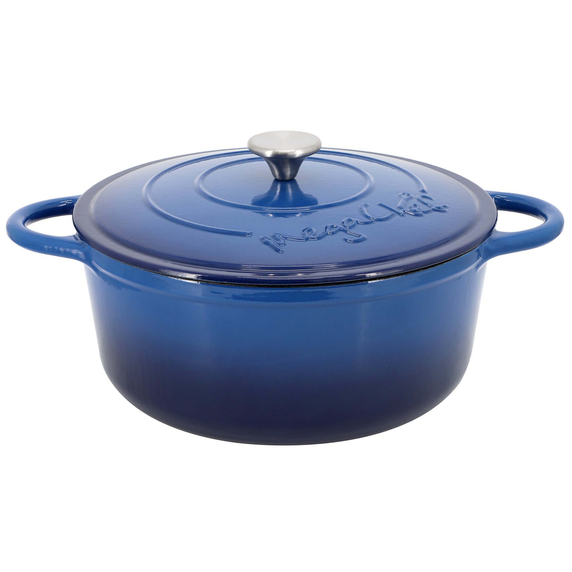 MegaChef 6.35 Quart Round Enameled Cast Iron Dutch Oven with Self Basting Lid in Dark Blue LuxuryLifeWay Online Store