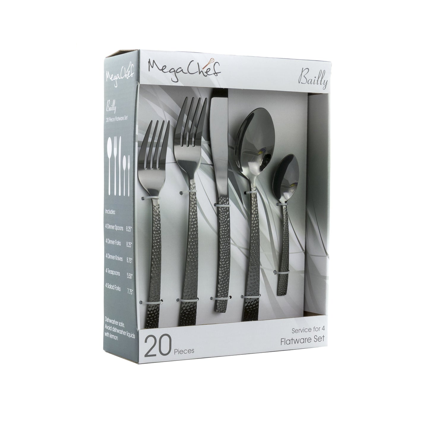 MegaChef Baily 20 Piece Flatware Utensil Set, Stainless Steel Silverware Metal Service for 4 in Black LuxuryLifeWay Online Store