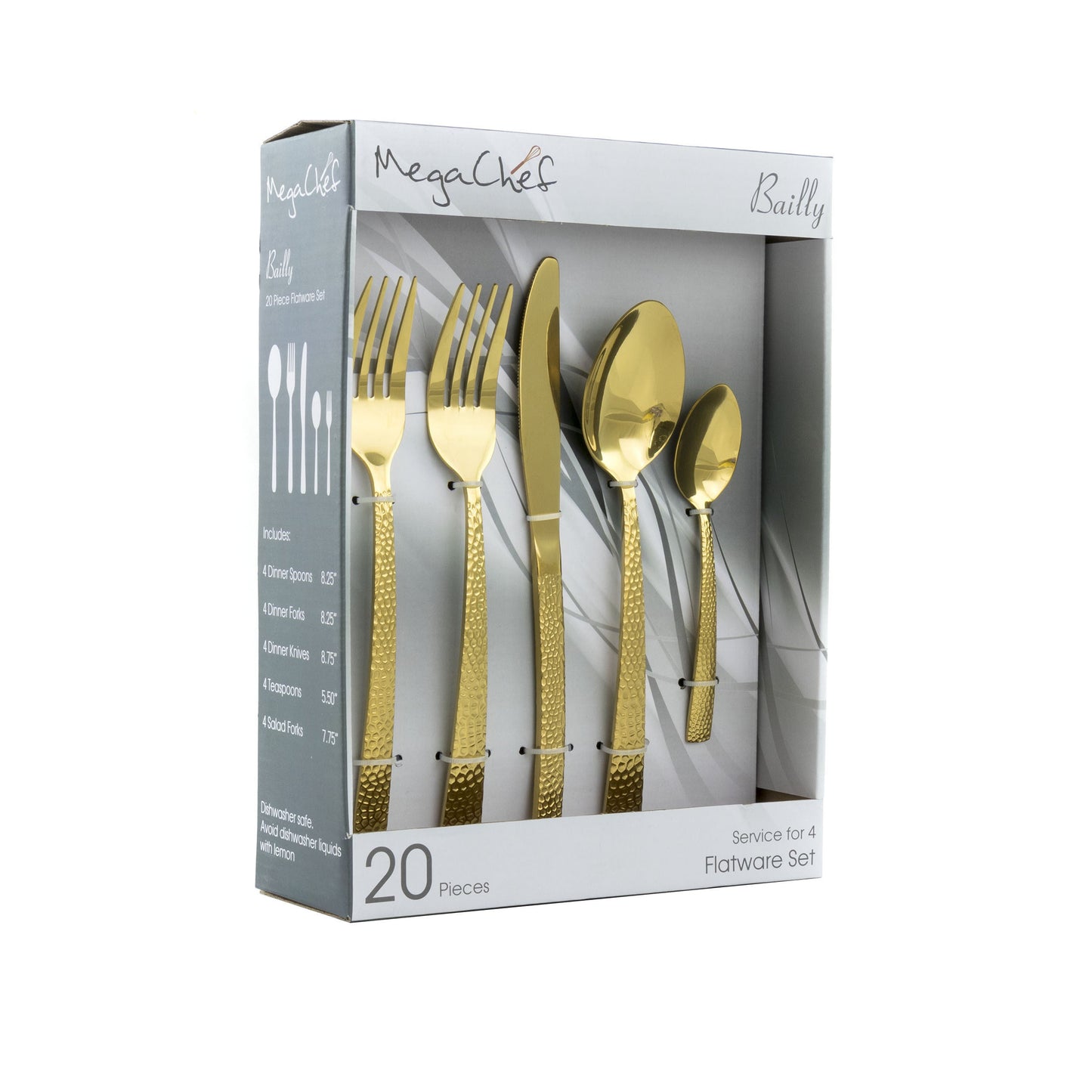MegaChef Baily 20 Piece Flatware Utensil Set, Stainless Steel Silverware Metal Service for 4 in Gold LuxuryLifeWay Online Store