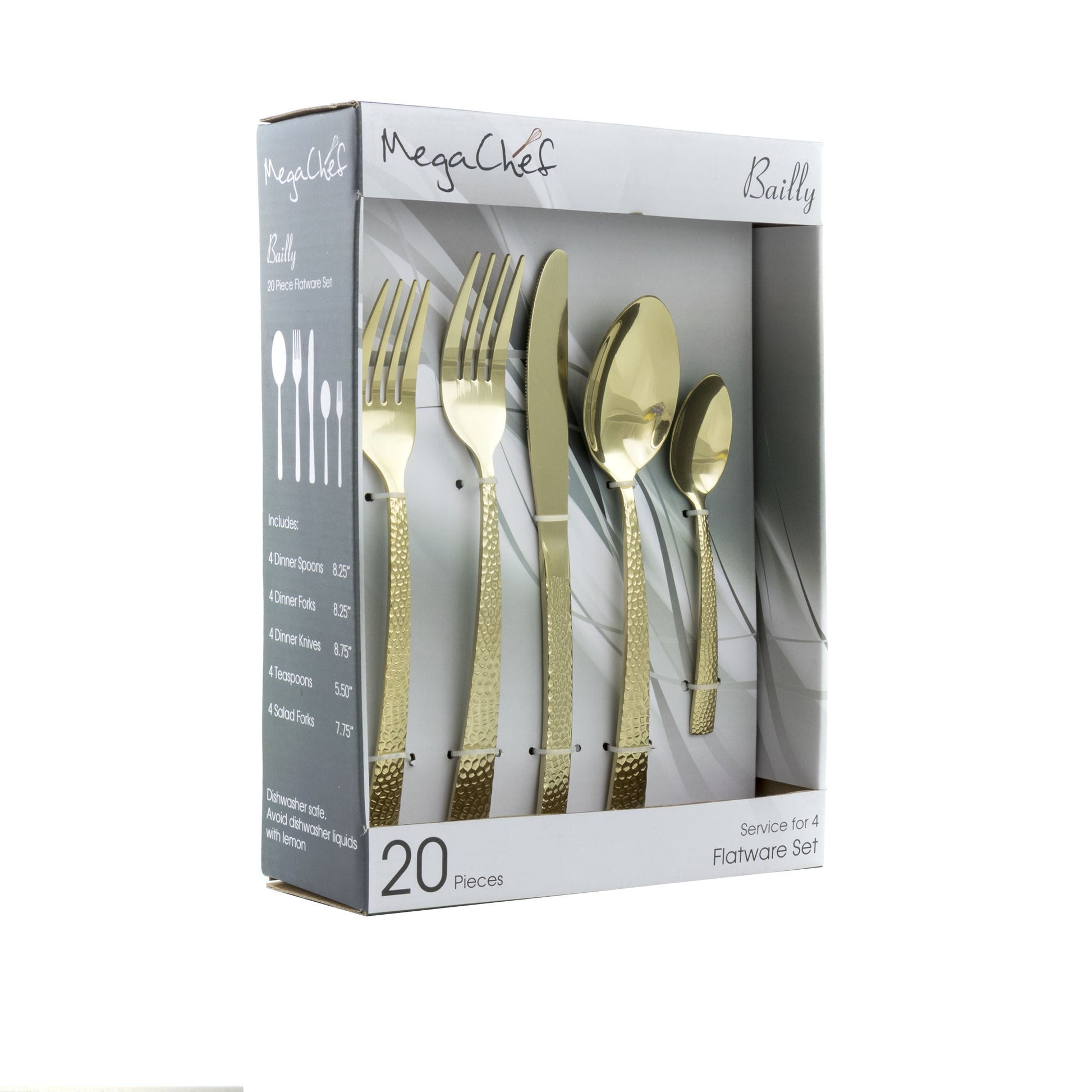 MegaChef Baily 20 Piece Flatware Utensil Set, Stainless Steel Silverware Metal Service for 4 in Light Gold LuxuryLifeWay Online Store