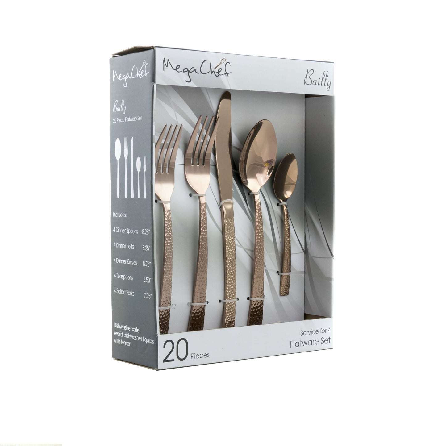 MegaChef Baily 20 Piece Flatware Utensil Set, Stainless Steel Silverware Metal Service for 4 in Rose Gold LuxuryLifeWay Online Store