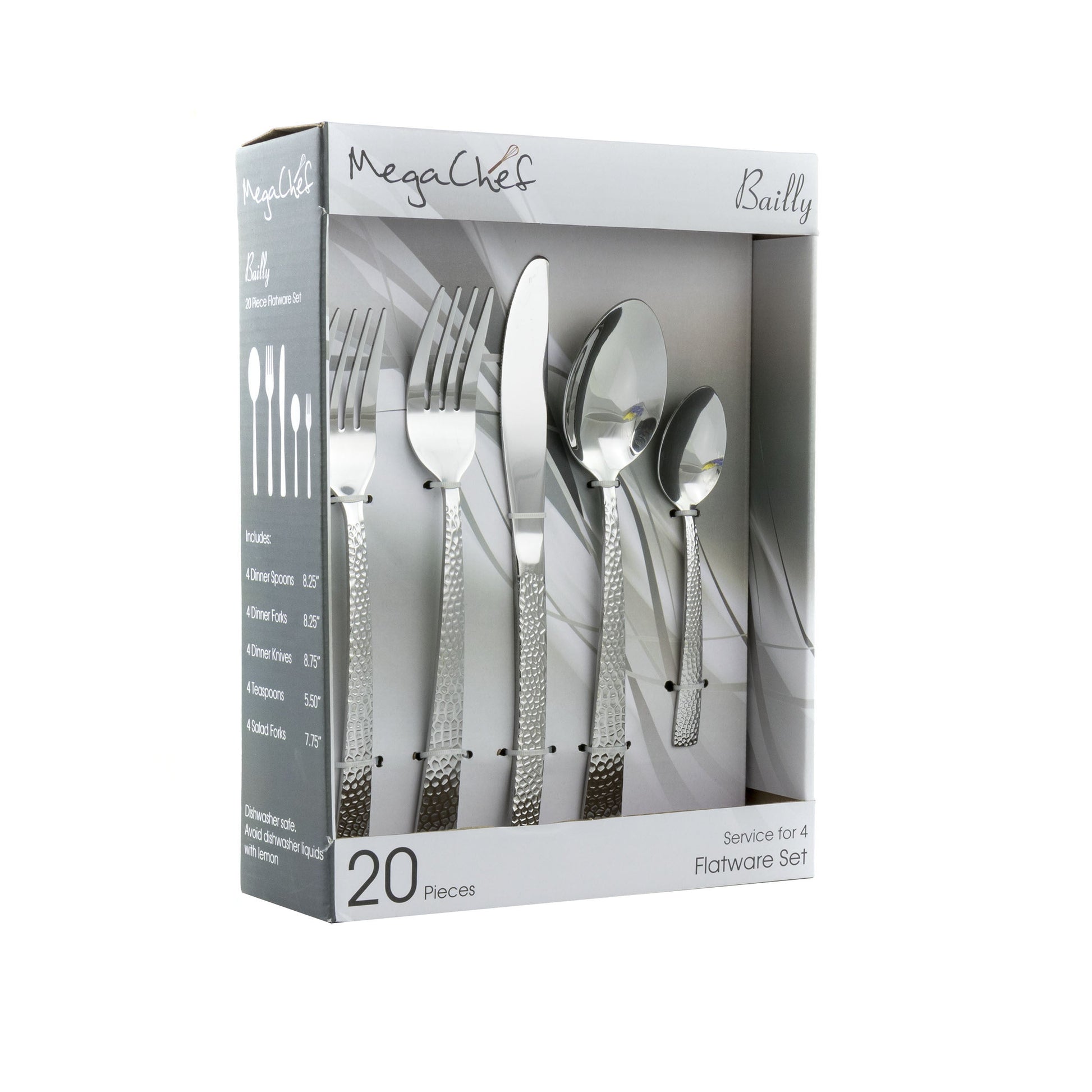 MegaChef Baily 20 Piece Flatware Utensil Set, Stainless Steel Silverware Metal Service for 4 in Silver LuxuryLifeWay Online Store