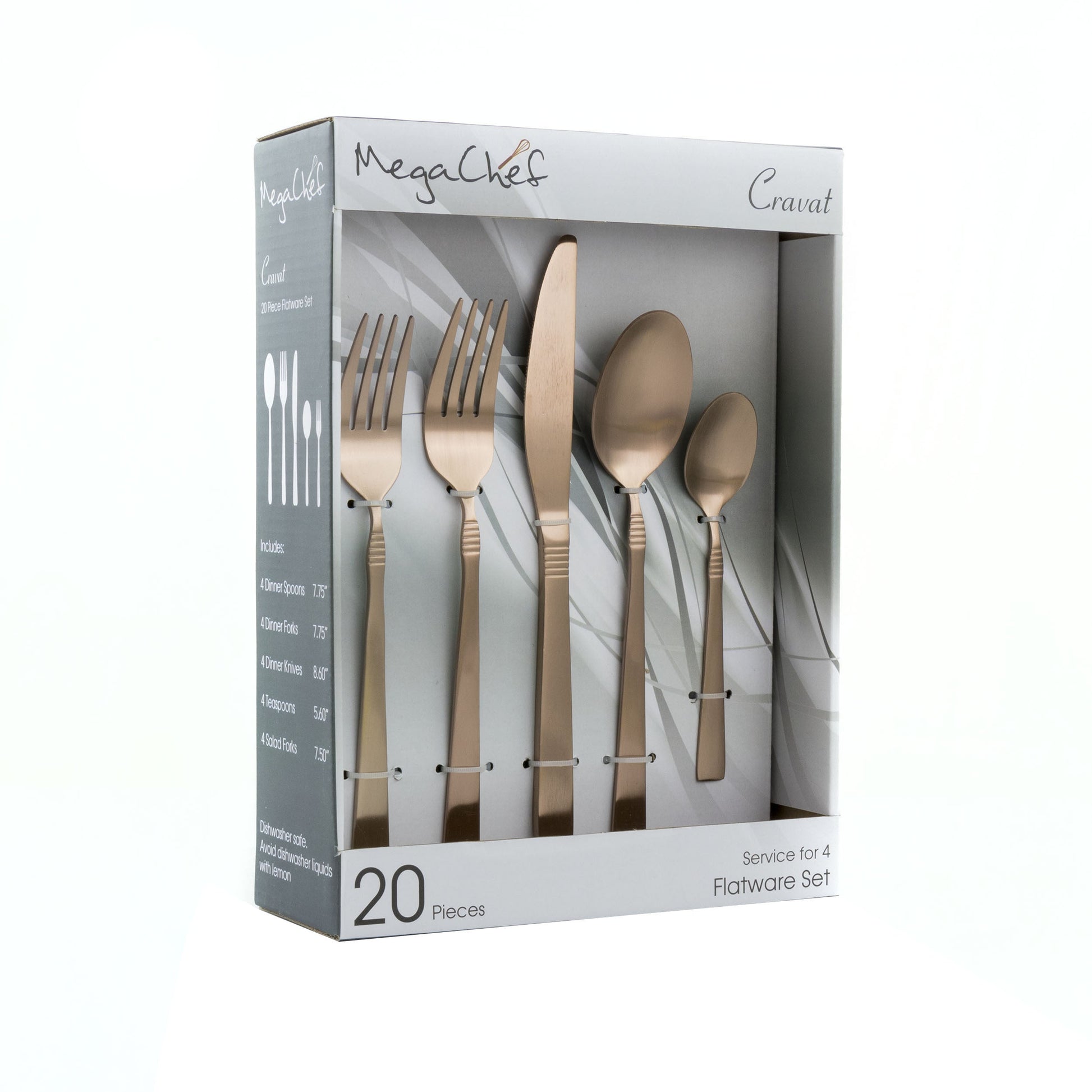MegaChef Cravat 20 Piece Flatware Utensil Set, Stainless Steel Silverware Metal Service for 4 in Matte Rose LuxuryLifeWay Online Store