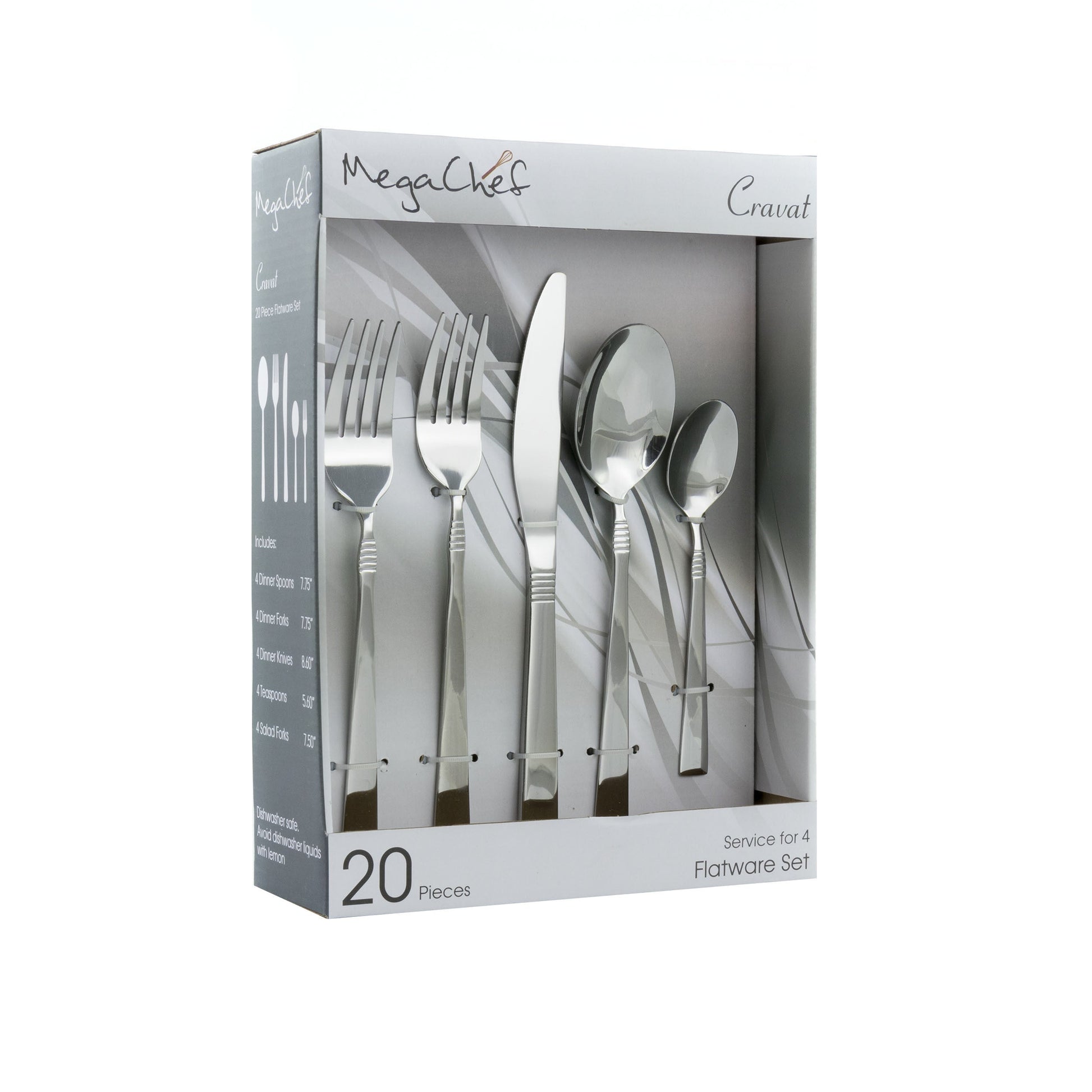 MegaChef Cravat 20 Piece Flatware Utensil Set, Stainless Steel Silverware Metal Service for 4 in Silver LuxuryLifeWay Online Store