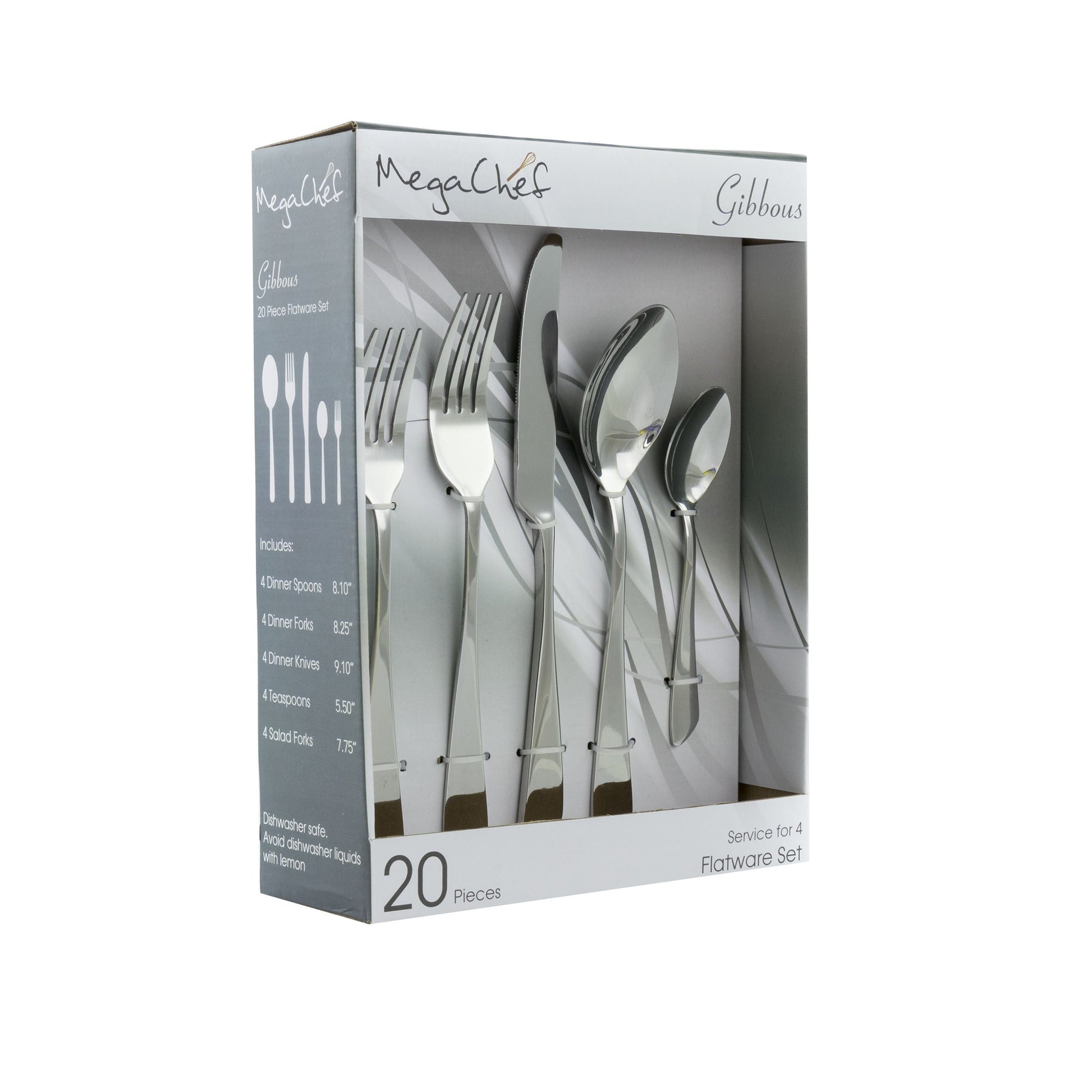 MegaChef Gibbous 20 Piece Flatware Utensil Set, Stainless Steel Silverware Metal Service for 4 in Silver LuxuryLifeWay Online Store