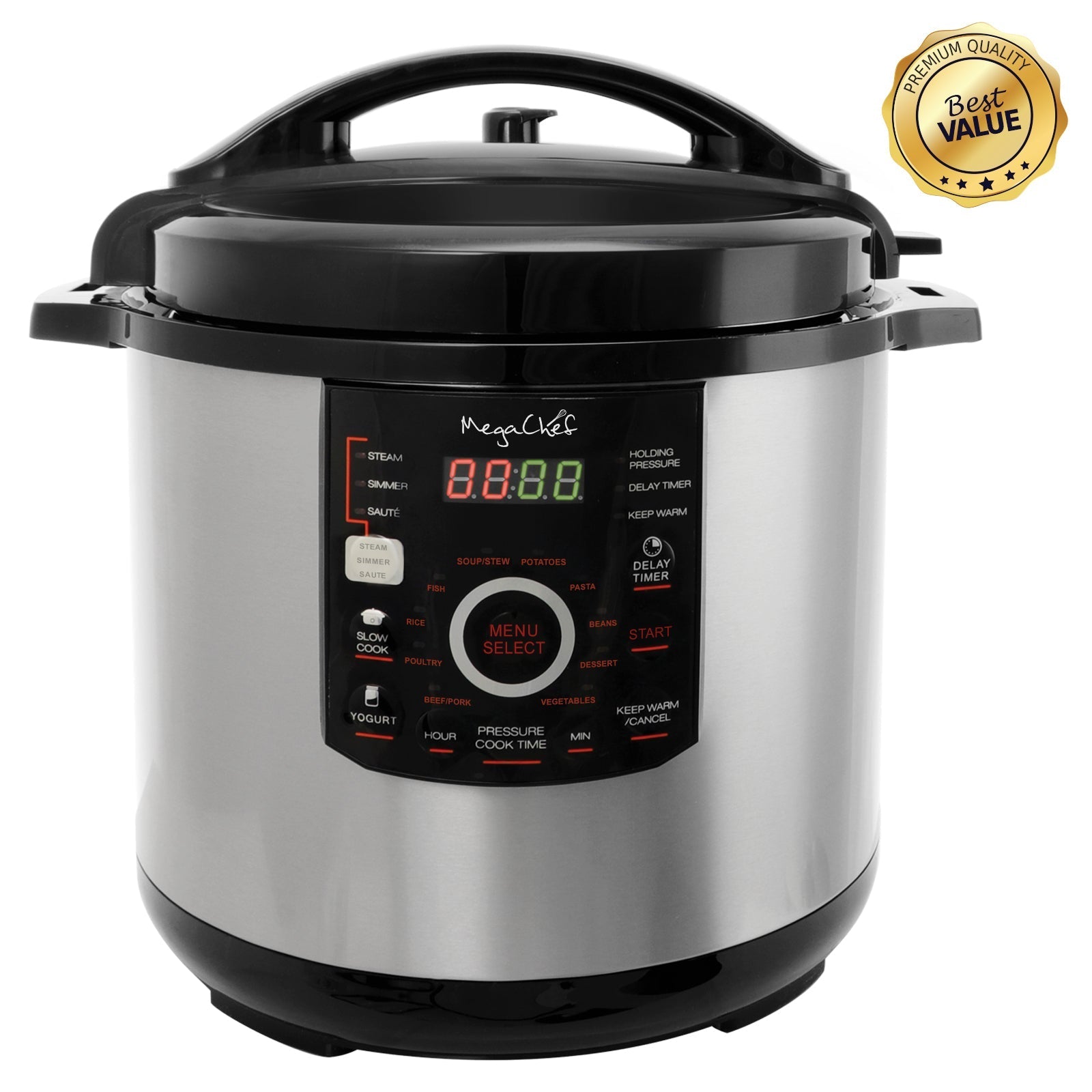 Megachef 12 Quart Steel Digital Pressure Cooker with 15 Presets and Glass Lid LuxuryLifeWay Online Store