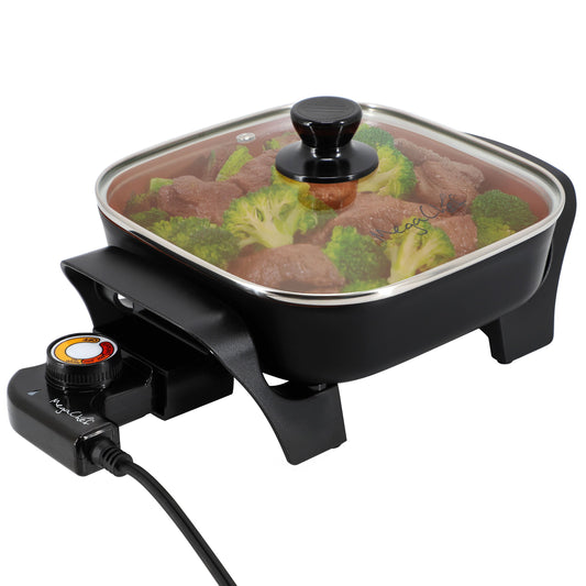 MegaChef 8 Inch Electric Skillet with Lid in Black with Copper Coating LuxuryLifeWay Online Store