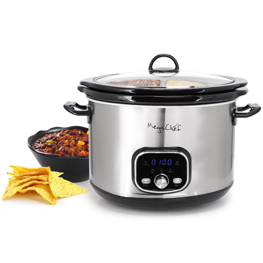 MegaChef 6 Quart + 2.6 Quart Split Stainless Steel Electric Slow Cooker in SIlver LuxuryLifeWay Online Store