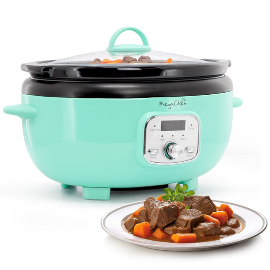 MegaChef 6.9 Quart Oval Electric Slow Cooker in Turquoise with Black Pot LuxuryLifeWay Online Store