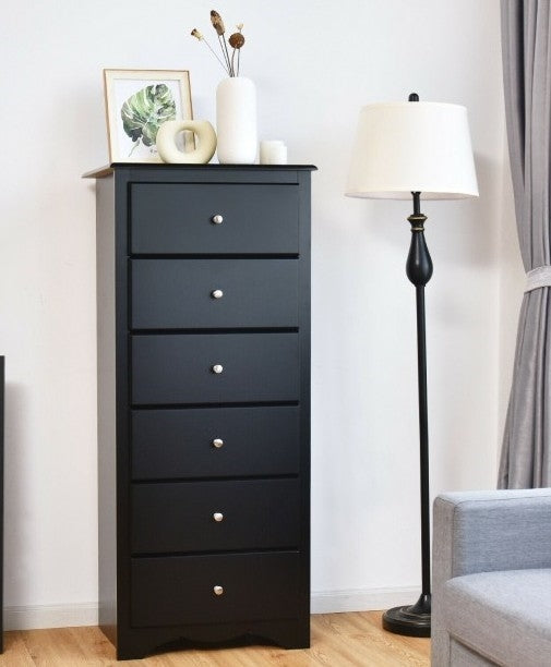 Modern Black 6 Drawer Tall Wood Dresser Chest LuxuryLifeWay Online Store