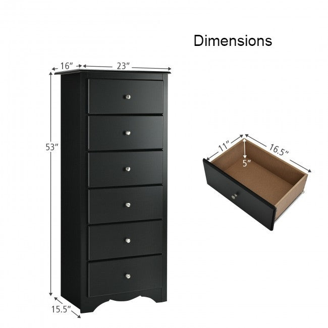 Modern Black 6 Drawer Tall Wood Dresser Chest LuxuryLifeWay Online Store