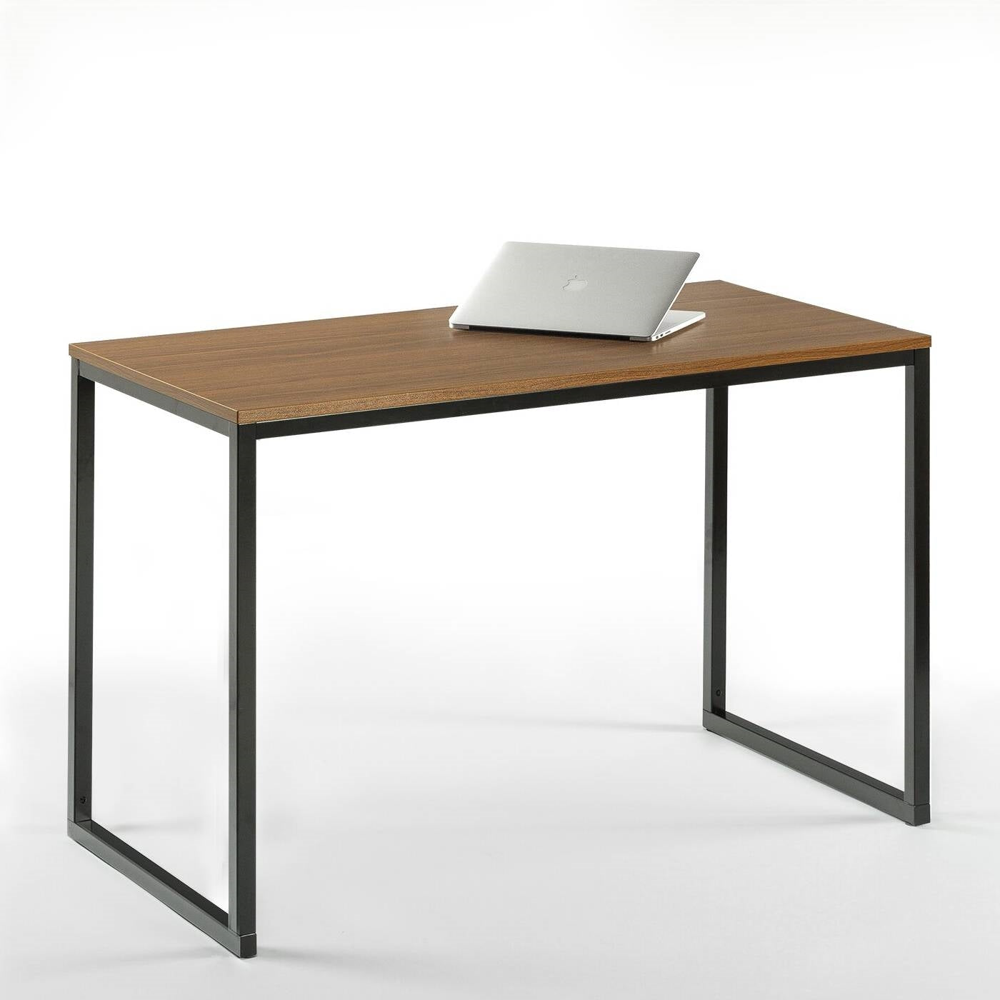 Modern Home Office Desk with Black Metal Frame and Brown Wood Top LuxuryLifeWay Online Store