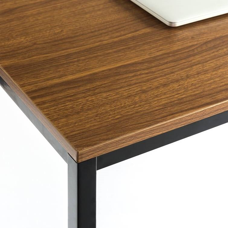 Modern Home Office Desk with Black Metal Frame and Brown Wood Top LuxuryLifeWay Online Store