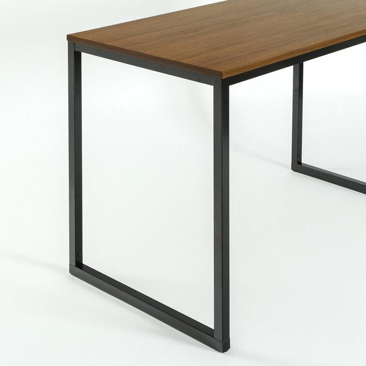 Modern Home Office Desk with Black Metal Frame and Brown Wood Top LuxuryLifeWay Online Store