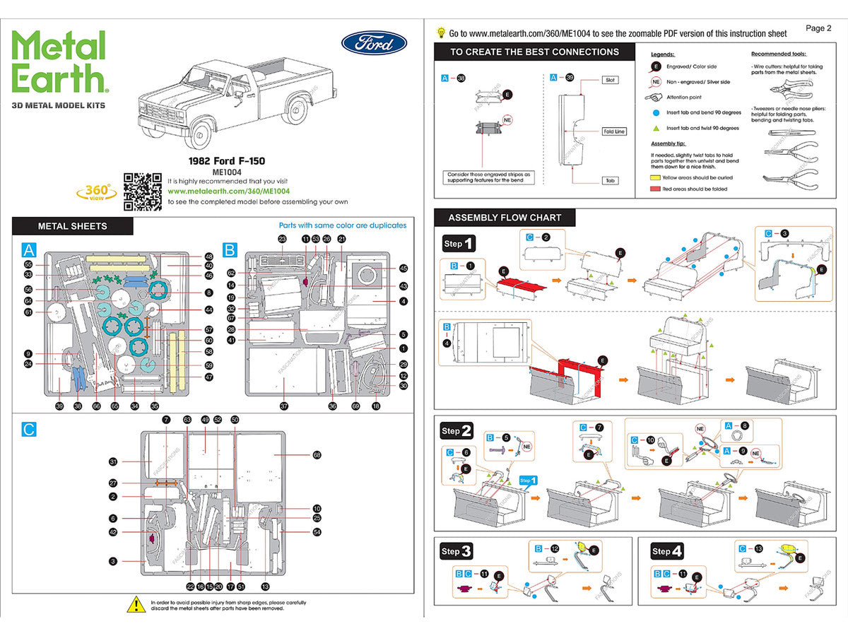 Model Kit 1982 Ford F-150 Pickup Truck Blue and White (Moderate Difficulty) Steel Model by Metal Earth LuxuryLifeWay Online Store