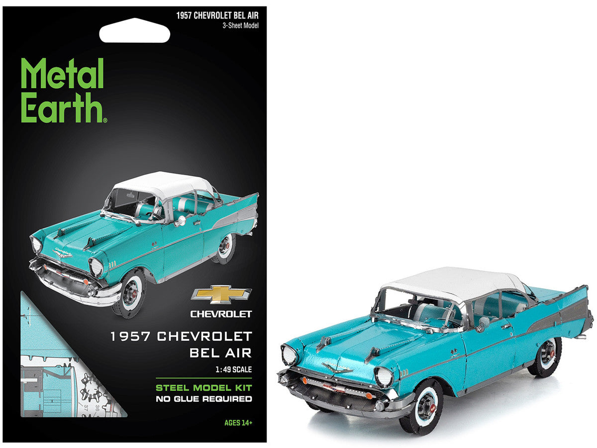 Model Kit 1957 Chevrolet Bel Air Turquoise with White Top (Challenging Difficulty) Steel Model by Metal Earth LuxuryLifeWay Online Store