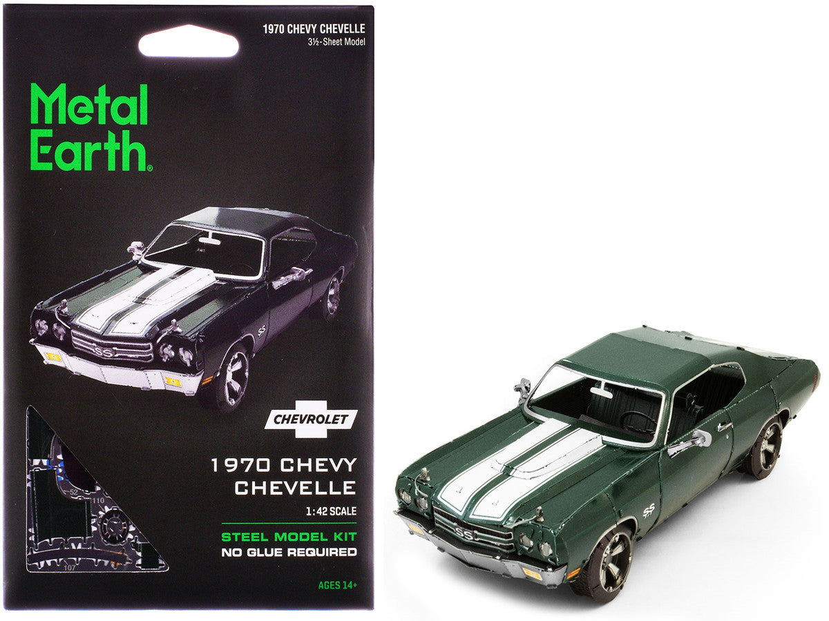 Model Kit 1970 Chevrolet Chevelle SS Green with White Stripes (Challenging Difficulty) Steel Model by Metal Earth LuxuryLifeWay Online Store