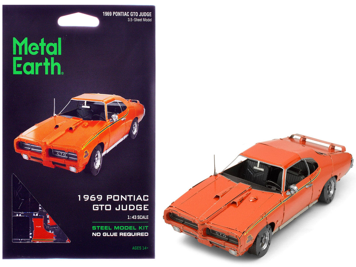 Model Kit 1969 Pontiac GTO Judge Orange with Black Stripes (Moderate Difficulty) Steel Model by Metal Earth LuxuryLifeWay Online Store