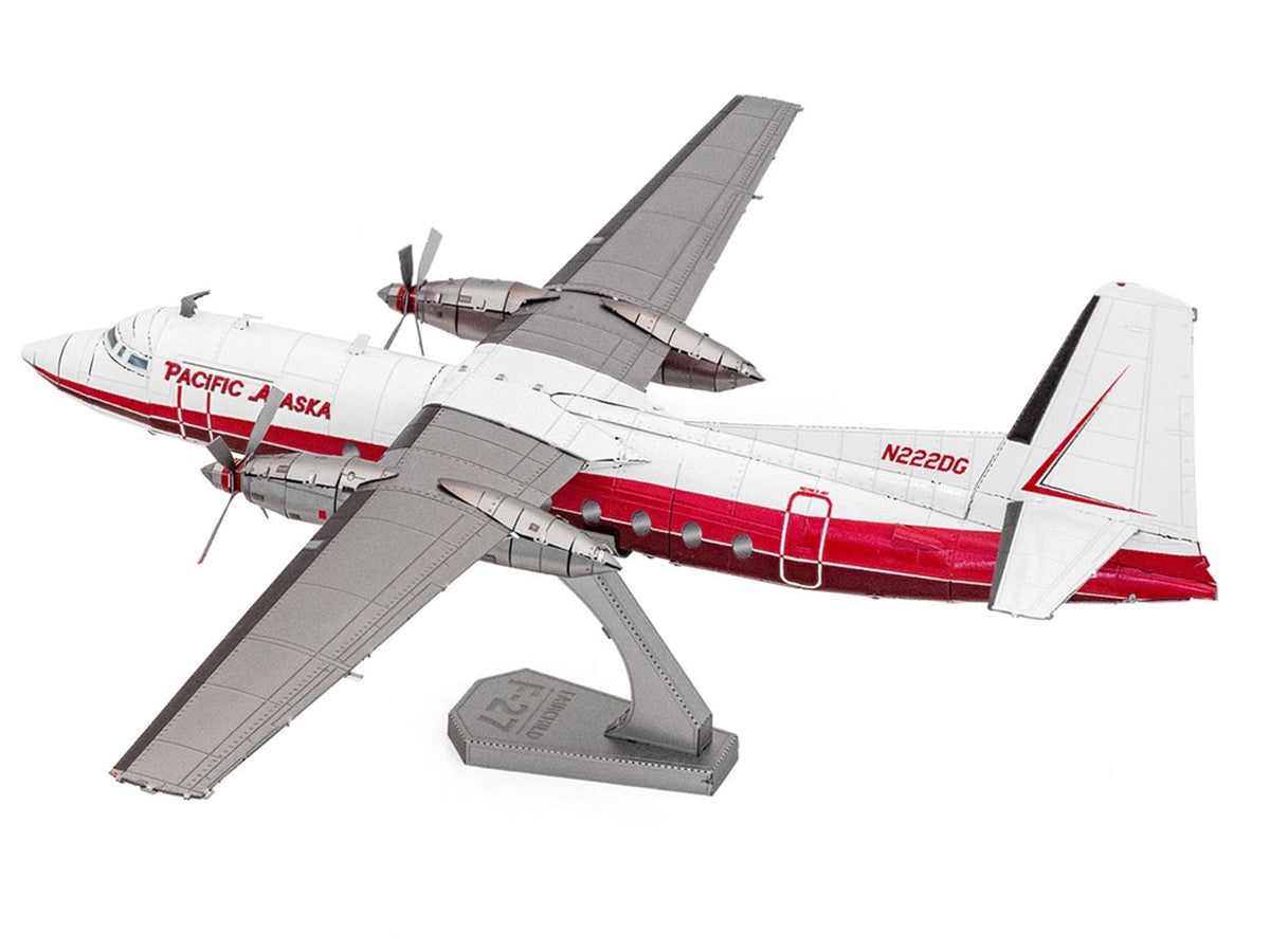 Model Kit Fairchild F-27 Commercial Aircraft "Pacific Alaska" White with Red Stripes (Moderate Difficulty) Steel Model by Metal Earth LuxuryLifeWay Online Store