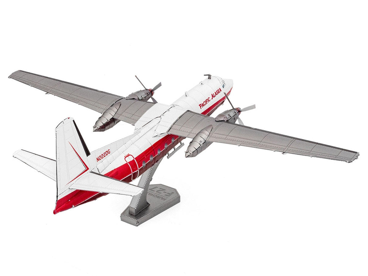 Model Kit Fairchild F-27 Commercial Aircraft "Pacific Alaska" White with Red Stripes (Moderate Difficulty) Steel Model by Metal Earth LuxuryLifeWay Online Store