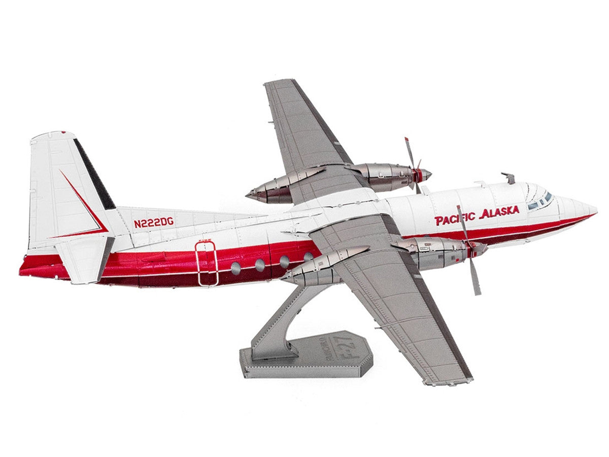 Model Kit Fairchild F-27 Commercial Aircraft "Pacific Alaska" White with Red Stripes (Moderate Difficulty) Steel Model by Metal Earth LuxuryLifeWay Online Store
