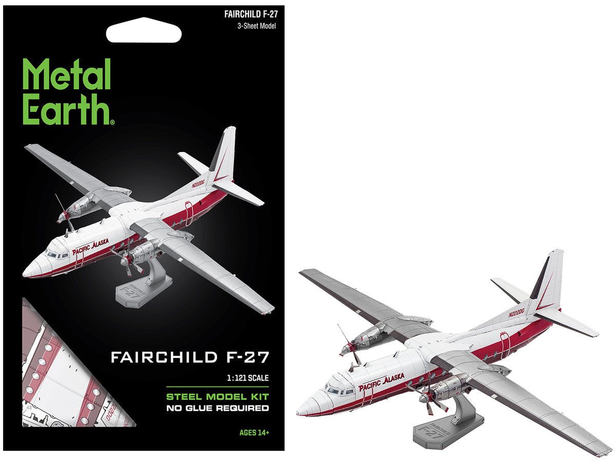 Model Kit Fairchild F-27 Commercial Aircraft "Pacific Alaska" White with Red Stripes (Moderate Difficulty) Steel Model by Metal Earth LuxuryLifeWay Online Store