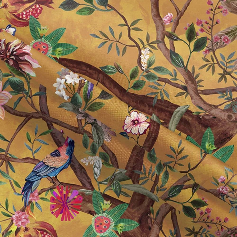 72-inch Brown Red Orange Green Floral Tree Birds Plants Flowers Shower Curtain LuxuryLifeWay Online Store