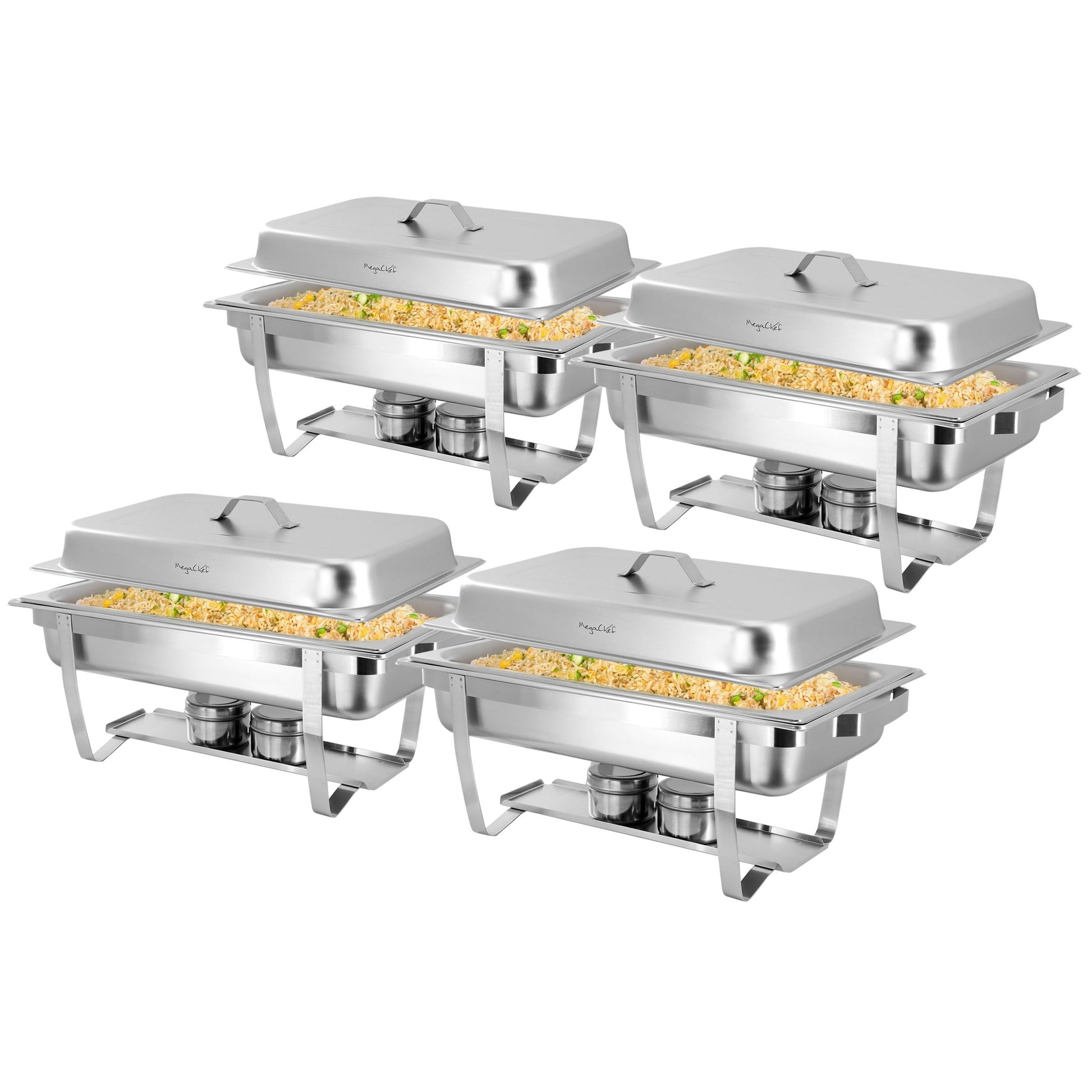 MegaChef 9.5 Quart Stackable Stainless Steel Professional Chafing Dish/Food Warmer/Buffet Server Serving Trays, Set of 4 LuxuryLifeWay Online Store