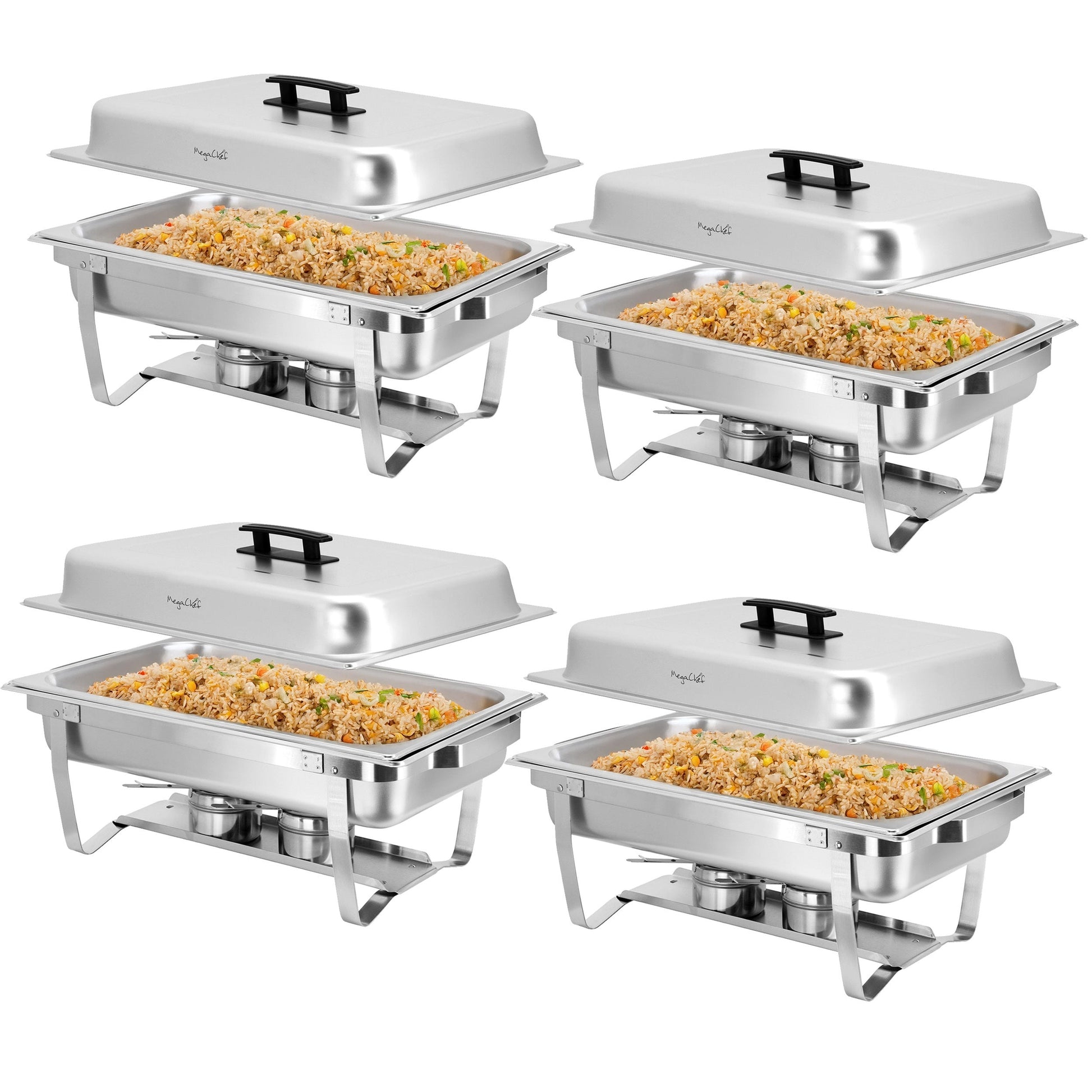 MegaChef 9.5 Quart Foldable Stainless Steel Professional Chafing Dish/Food Warmer/Buffet Server Serving Trays, Set of 4 LuxuryLifeWay Online Store