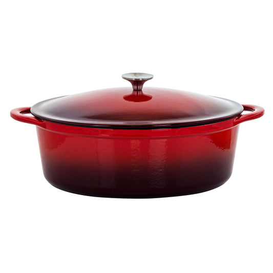 MegaChef 7 Quarts Oval Enameled Cast Iron Casserole in Red LuxuryLifeWay Online Store