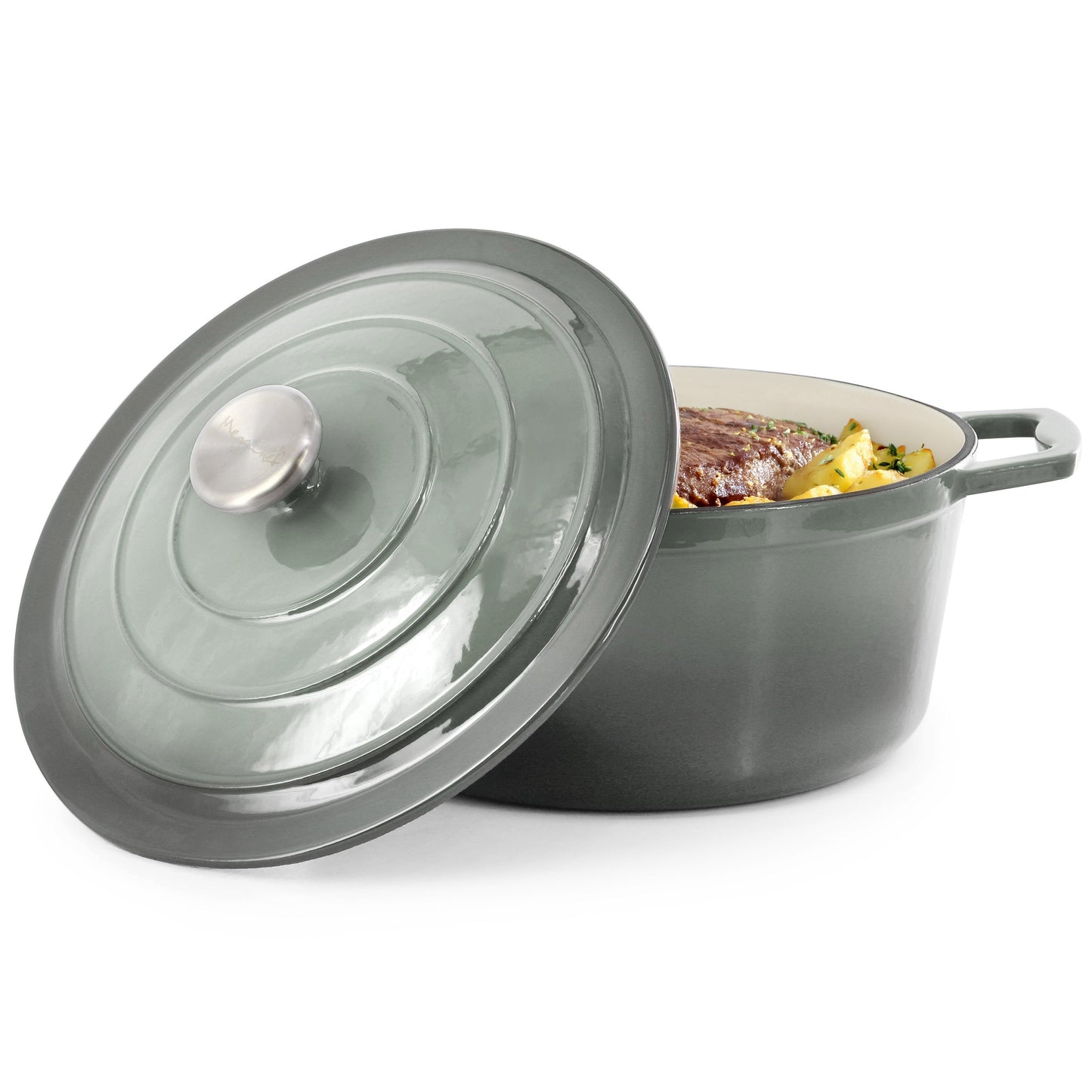 MegaChef 5 Quarts Round Enameled Cast Iron Casserole with Lid in Gradient Gray LuxuryLifeWay Online Store
