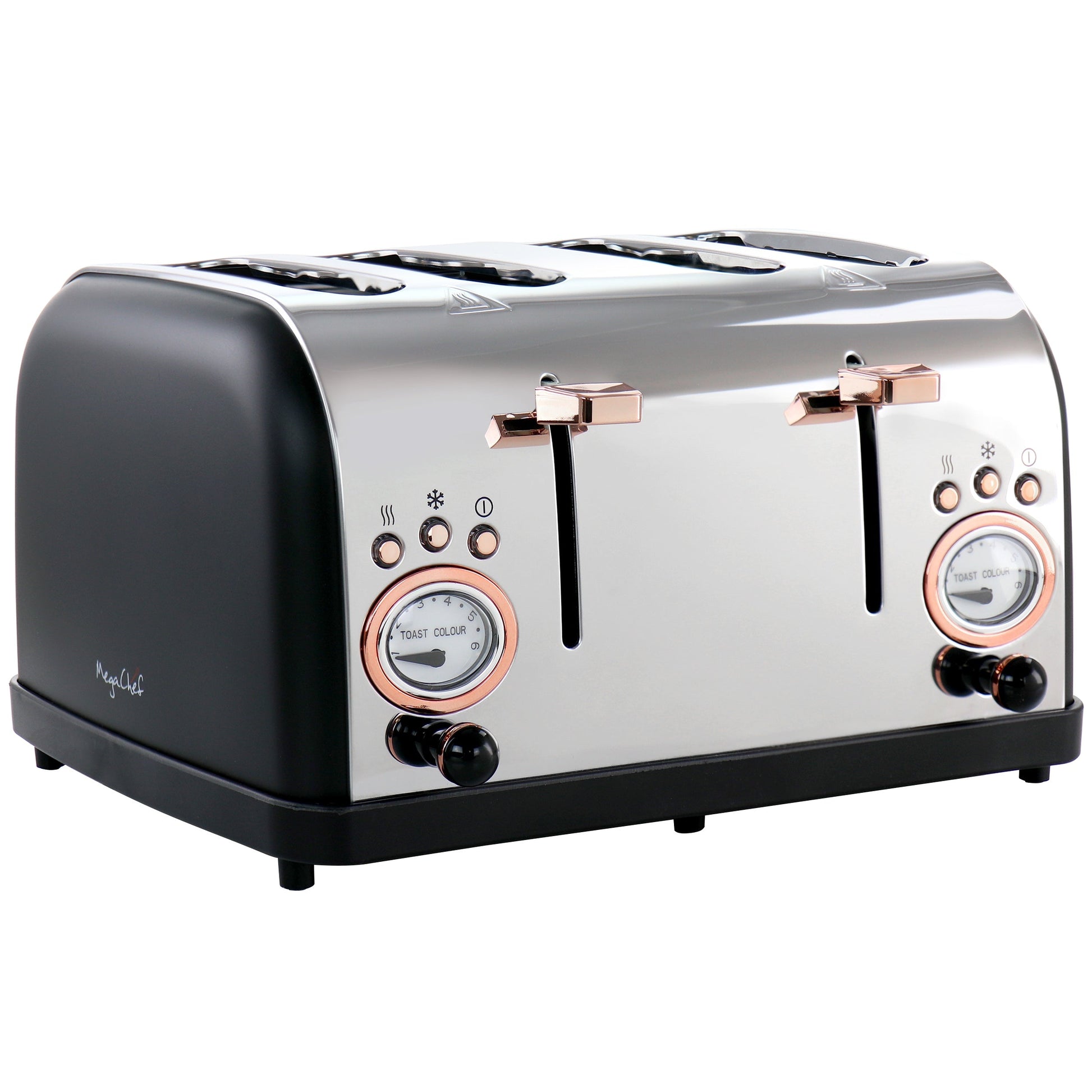 MegaChef 4 Slice Wide Slot Toaster with Variable Browning in Black and Rose Gold LuxuryLifeWay Online Store