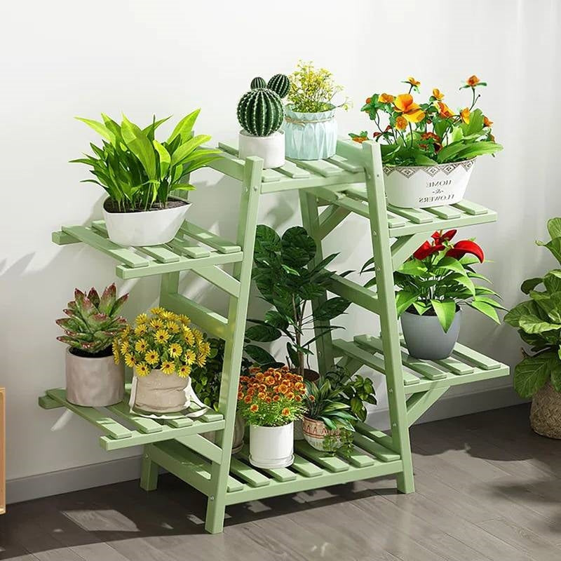 Indoor Outdoor Bamboo Wood 6-Shelf Flower Pot Plant Stand in Green Finish LuxuryLifeWay Online Store