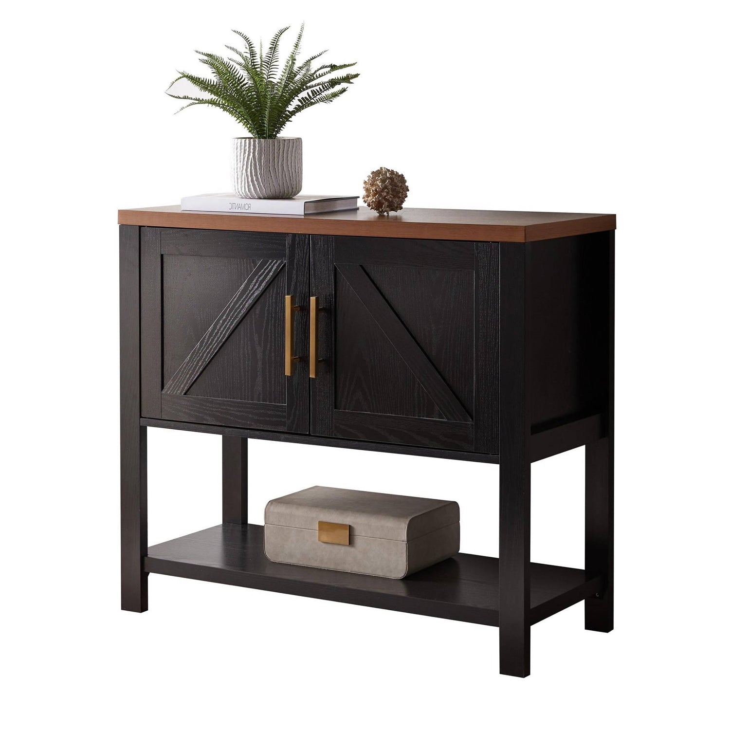 Modern 2 Drawer Wooden Storage Console Table Black/Walnut LuxuryLifeWay Online Store