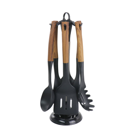 MegaChef Black Nylon Cooking Utensils with Wood Design, Set of 7 LuxuryLifeWay Online Store